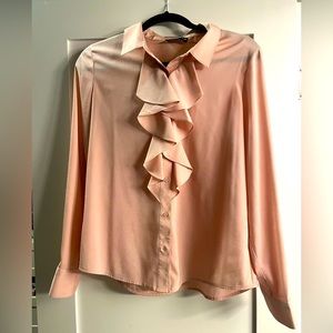 Like new pink jewel metallic frill button down
